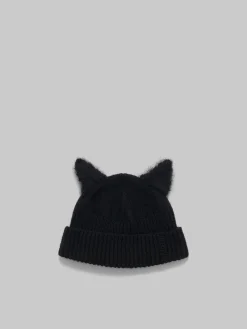 Hats | Hats>Marni Wool Beanie With Mohair Ears BLACK