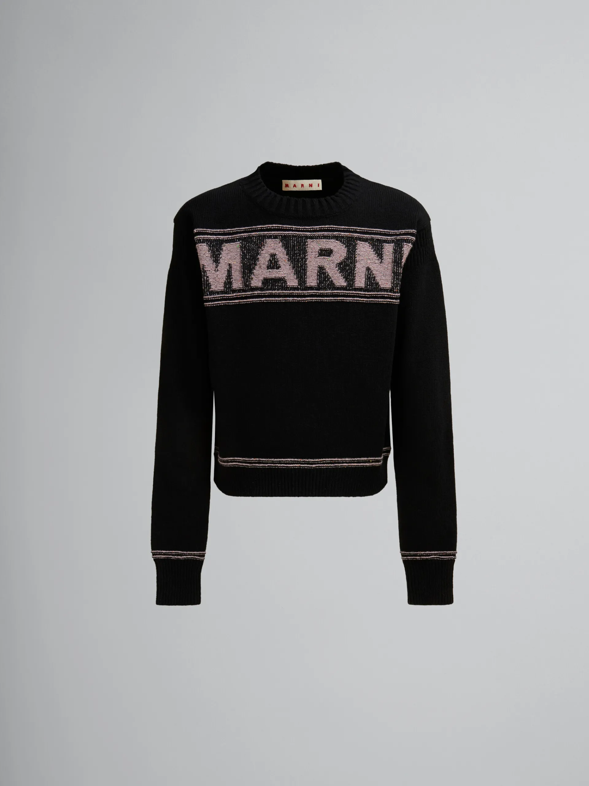 Knitwear>Marni Wool Jumper With Maxi Intarsia BLACK