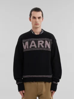 Knitwear>Marni Wool Jumper With Maxi Intarsia BLACK