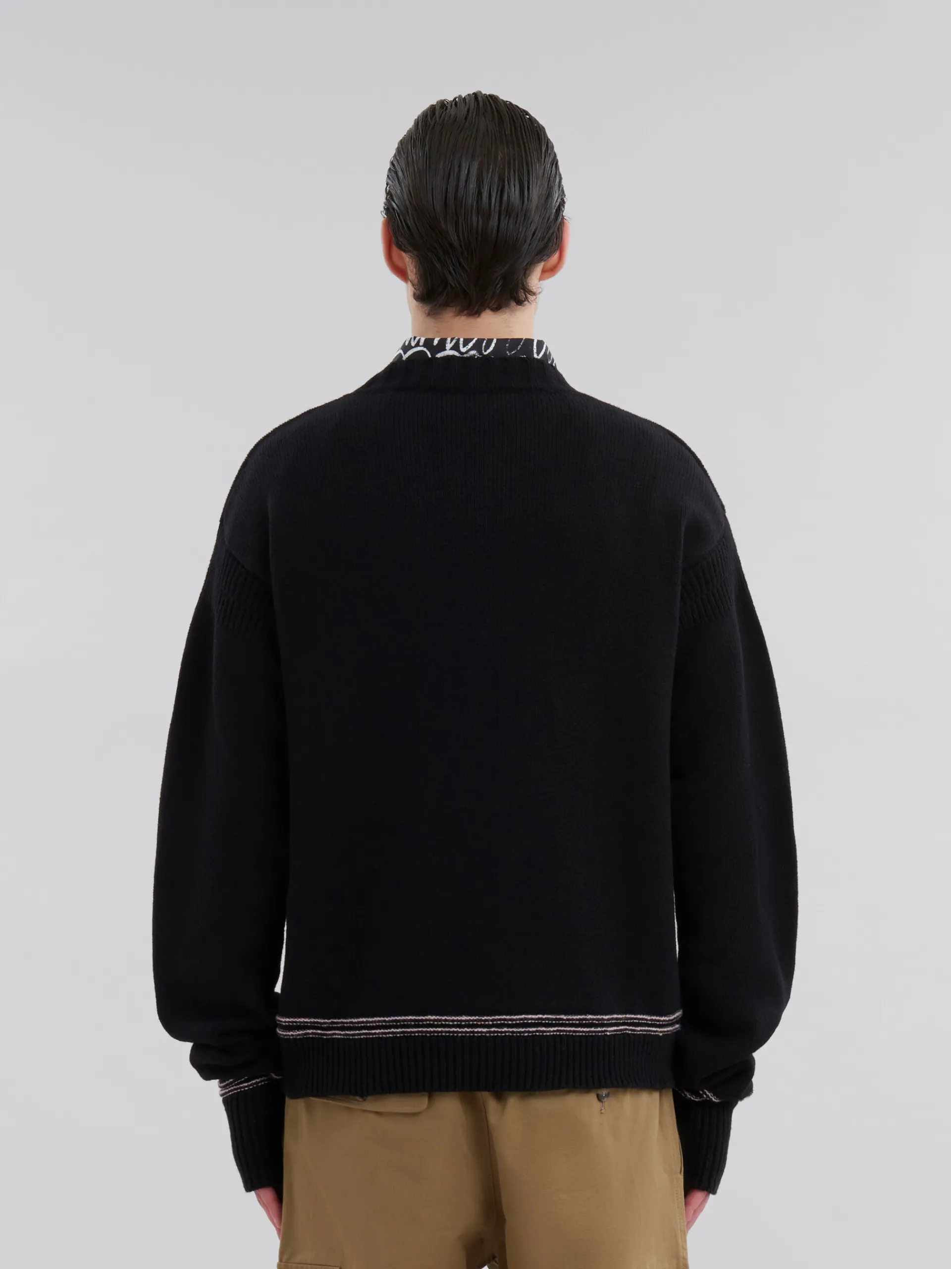 Knitwear>Marni Wool Jumper With Maxi Intarsia BLACK