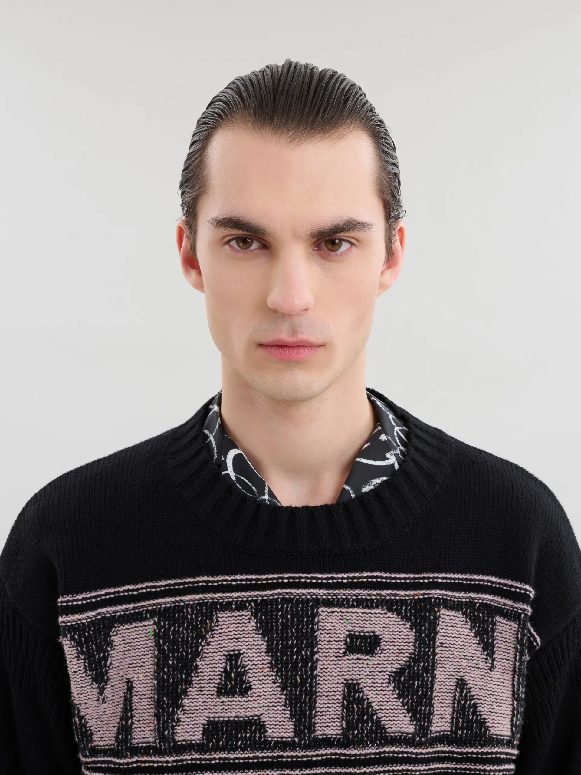 Knitwear>Marni Wool Jumper With Maxi Intarsia BLACK