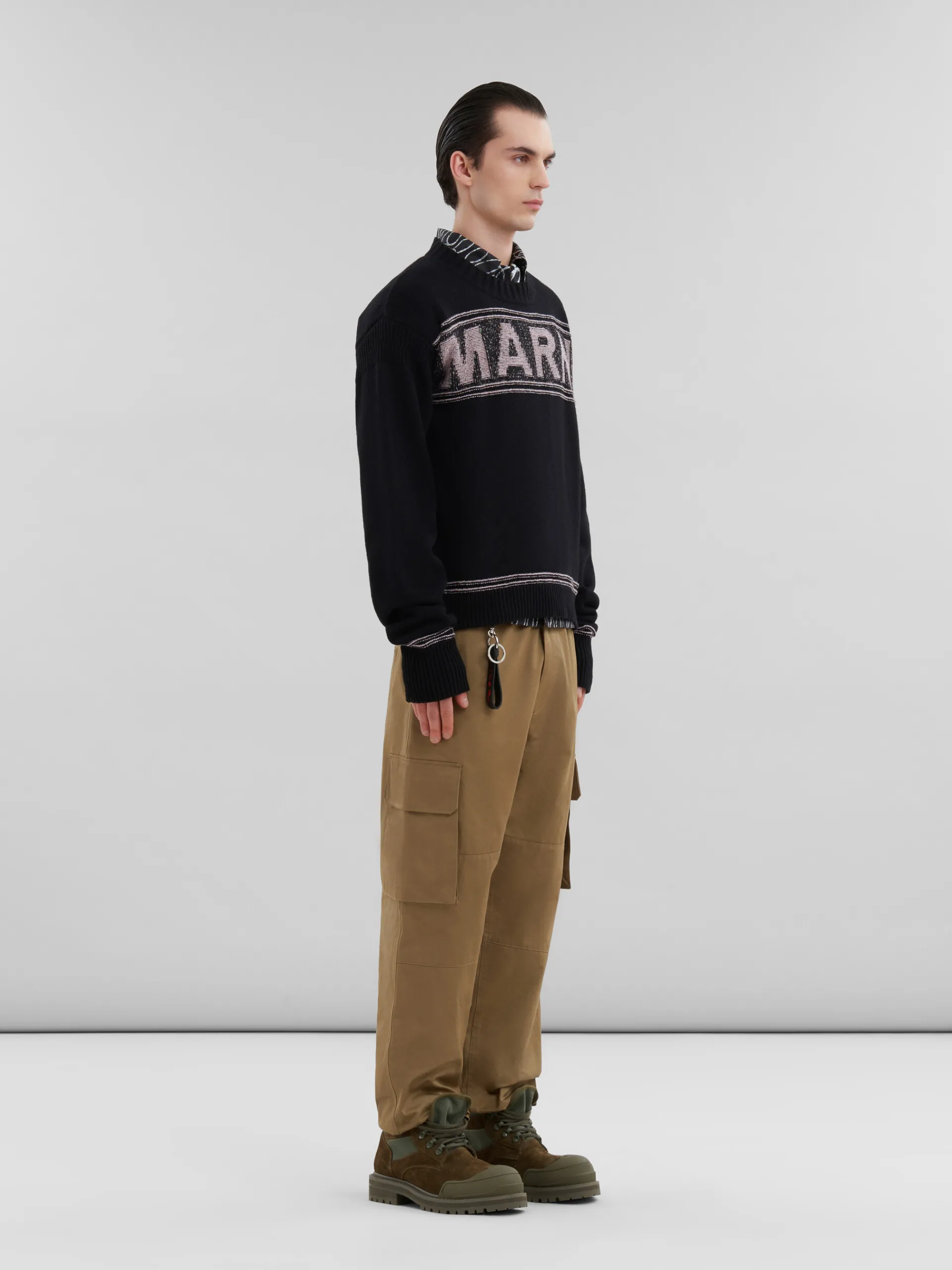 Knitwear>Marni Wool Jumper With Maxi Intarsia BLACK