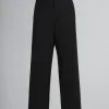 Pants>Marni Wool Straight-leg Trousers With Mending Logo BLACK