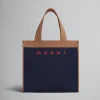 Tote Bags>Marni Blue And Brown Jacquard Shopping Bag IRIS/PEANUTS/RED