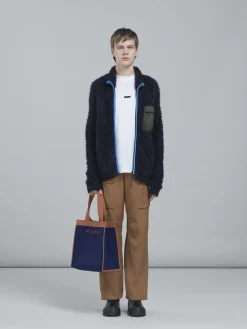 Tote Bags>Marni Blue And Brown Jacquard Shopping Bag IRIS/PEANUTS/RED