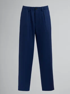 Pants>Marni Blue Black Tropical Wool Cropped Trousers BLUBLACK