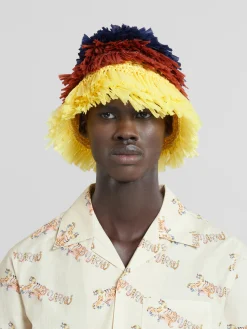Hats>Marni Blue Brown And Yellow Raffia-effect Bucket Hat BLUESODALITE