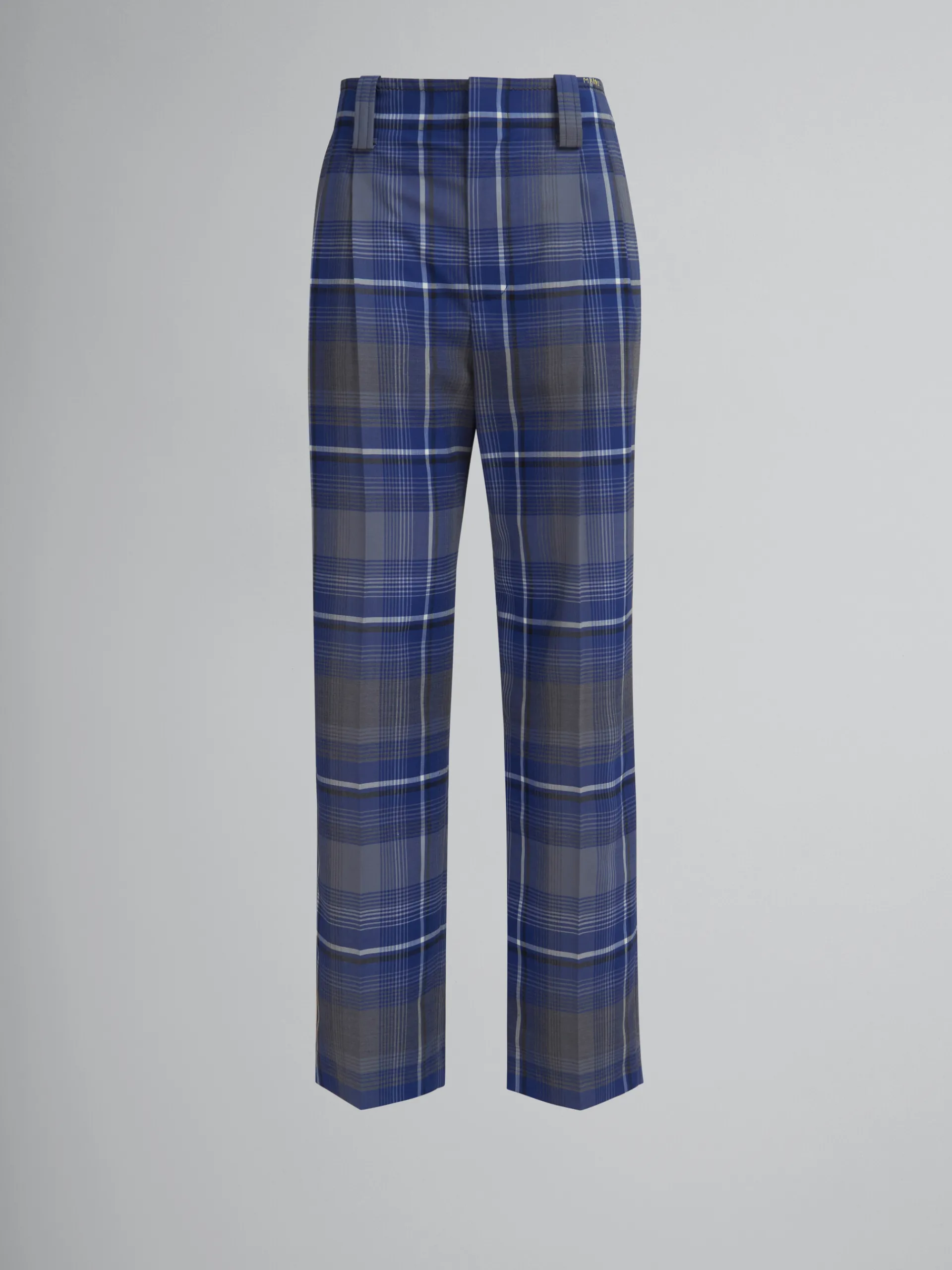 Matching Sets | Pants>Marni Blue Checked Virgin Wool Pleated Trousers MAZARINEBLUE