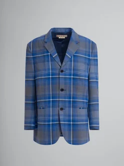 Matching Sets | Coats & Jackets>Marni Blue Checked Virgin Wool Oversized Jacket MAZARINEBLUE
