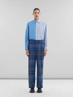 Matching Sets | Pants>Marni Blue Checked Virgin Wool Pleated Trousers MAZARINEBLUE