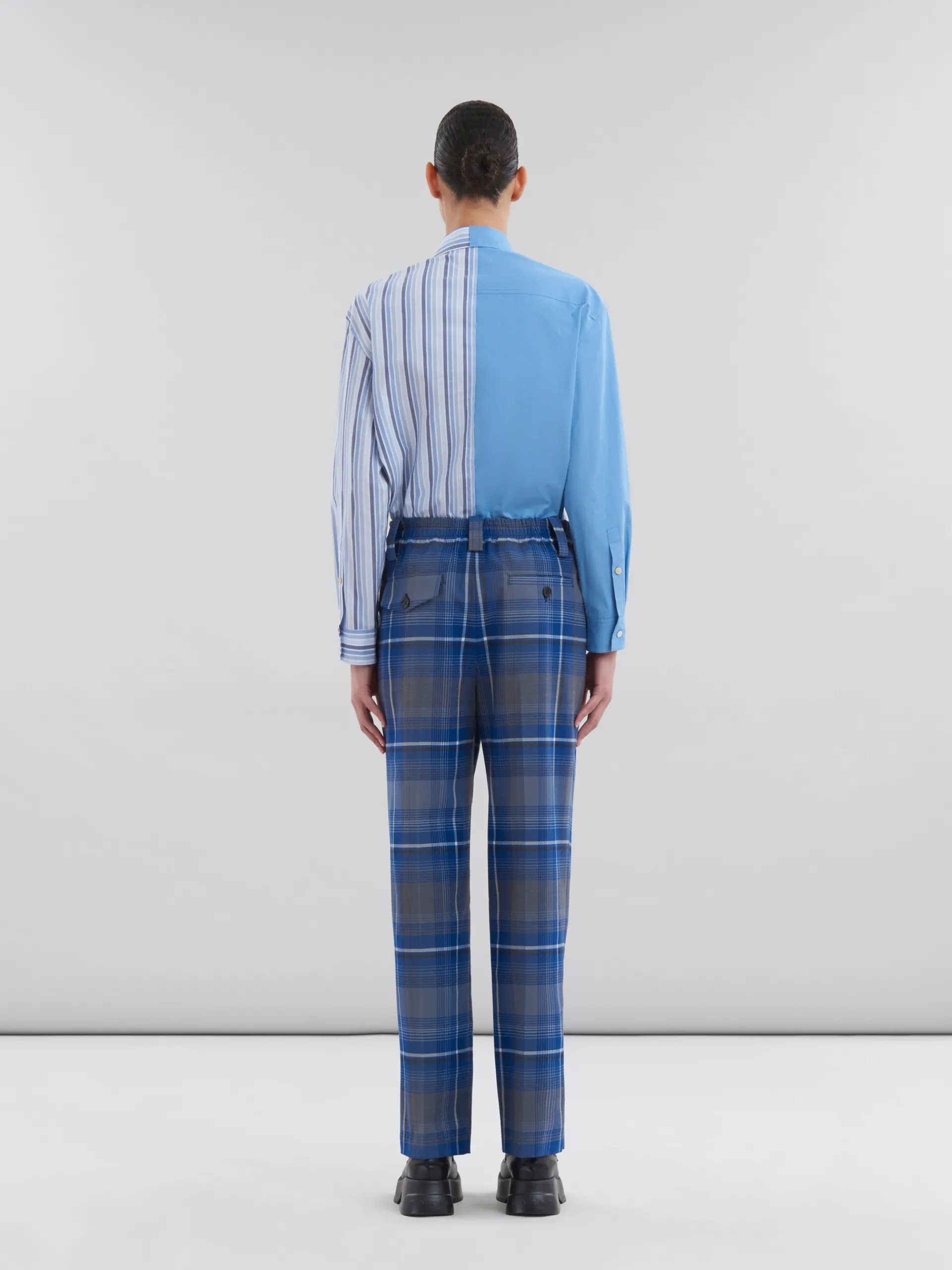Matching Sets | Pants>Marni Blue Checked Virgin Wool Pleated Trousers MAZARINEBLUE