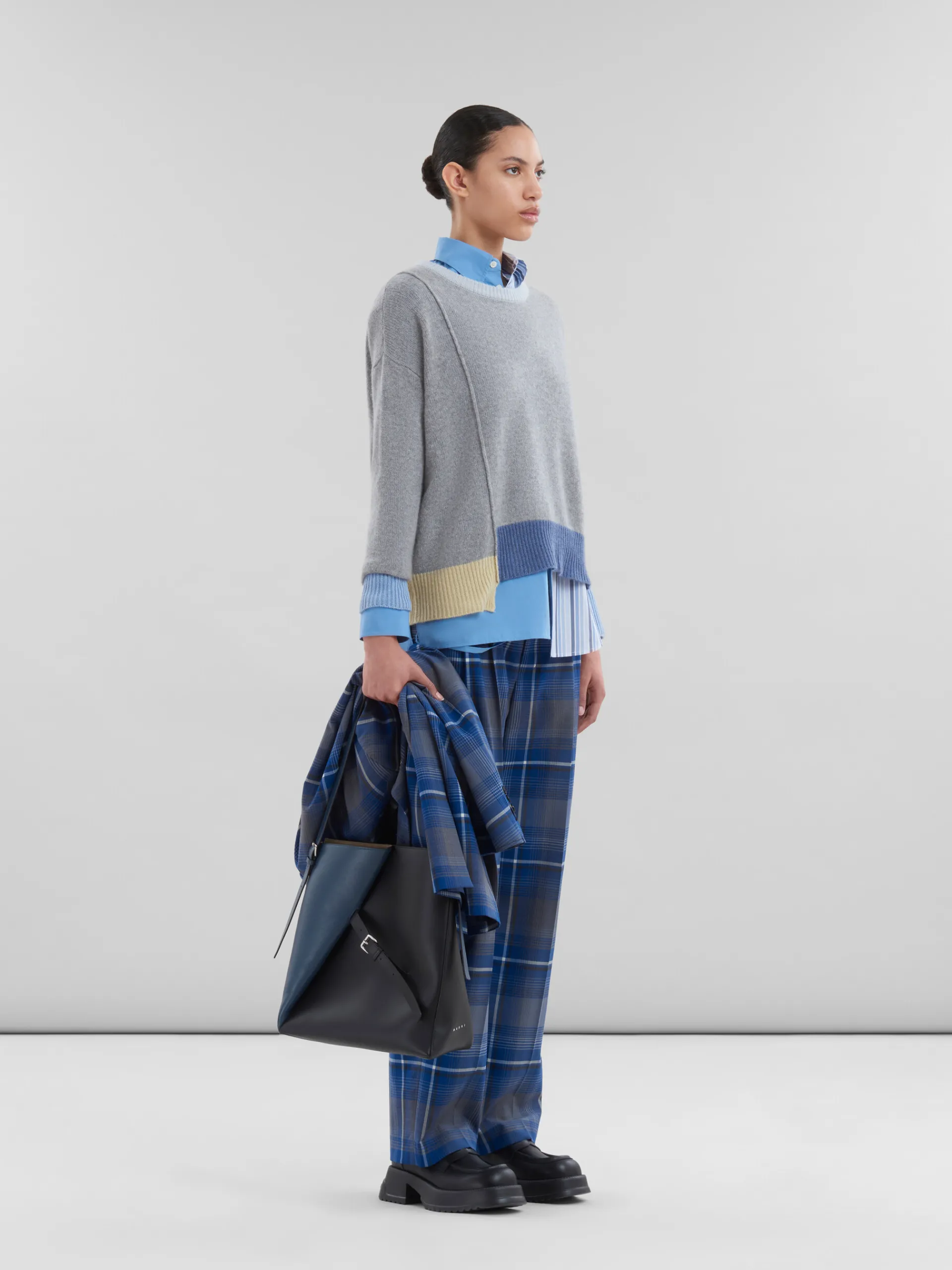 Matching Sets | Pants>Marni Blue Checked Virgin Wool Pleated Trousers MAZARINEBLUE