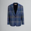 Coats & Jackets>Marni Blue Checked Wool Blazer With Mending MAZARINEBLUE