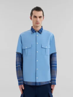 Matching Sets | Tops & T-Shirts>Marni Blue Checked Wool Multi-garment Shirt MAZARINEBLUE