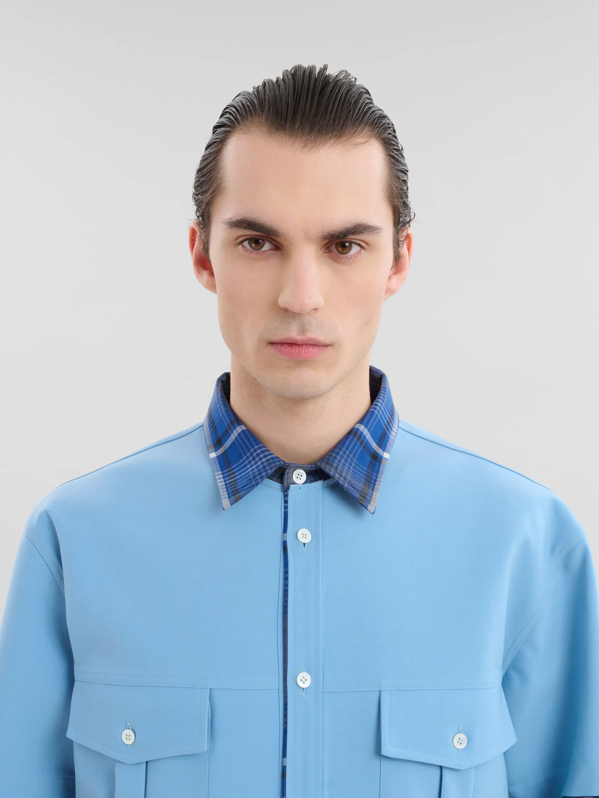 Matching Sets | Tops & T-Shirts>Marni Blue Checked Wool Multi-garment Shirt MAZARINEBLUE