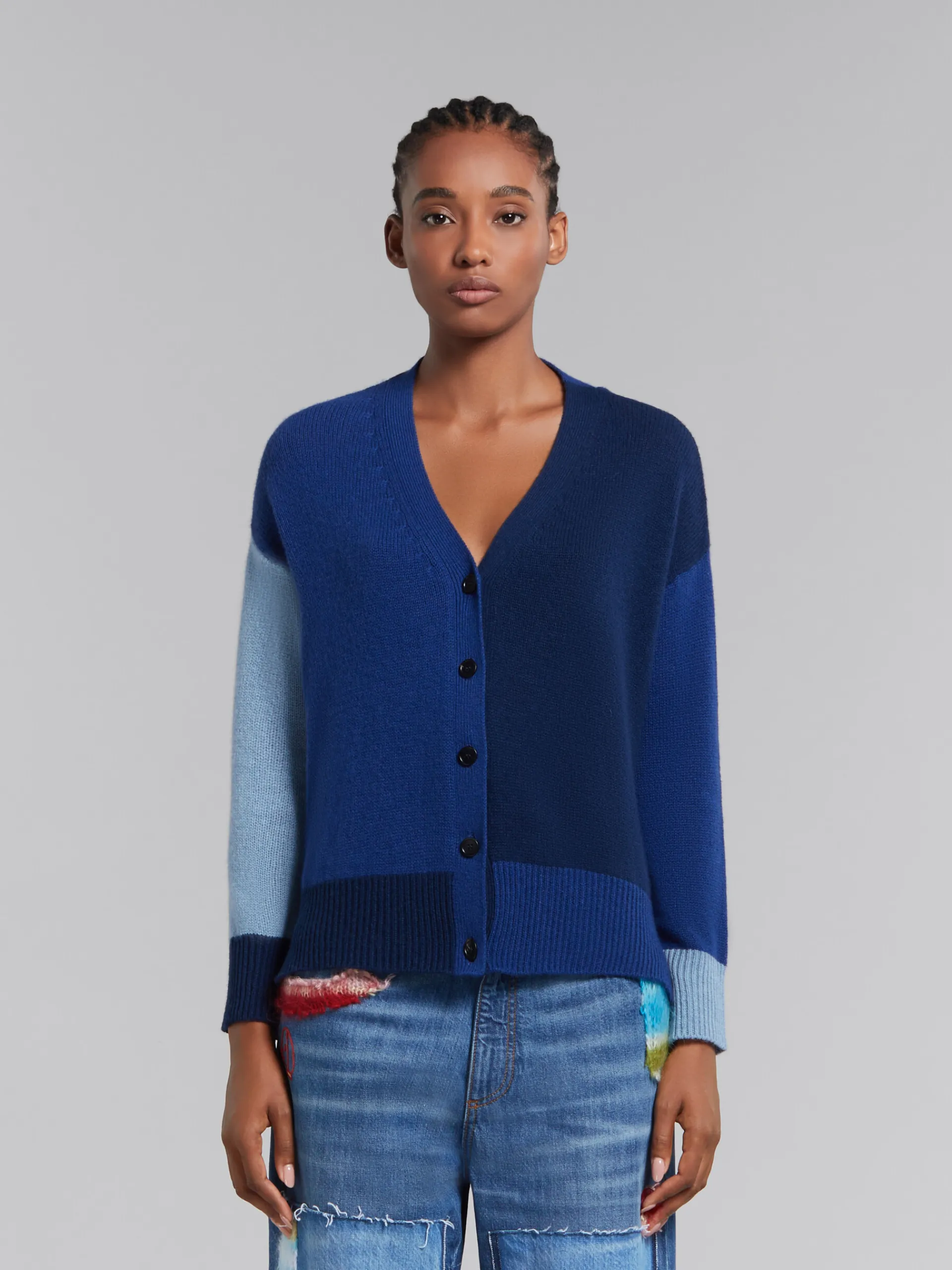 Knitwear>Marni Blue Colour-block Cashmere Cardigan OCEAN
