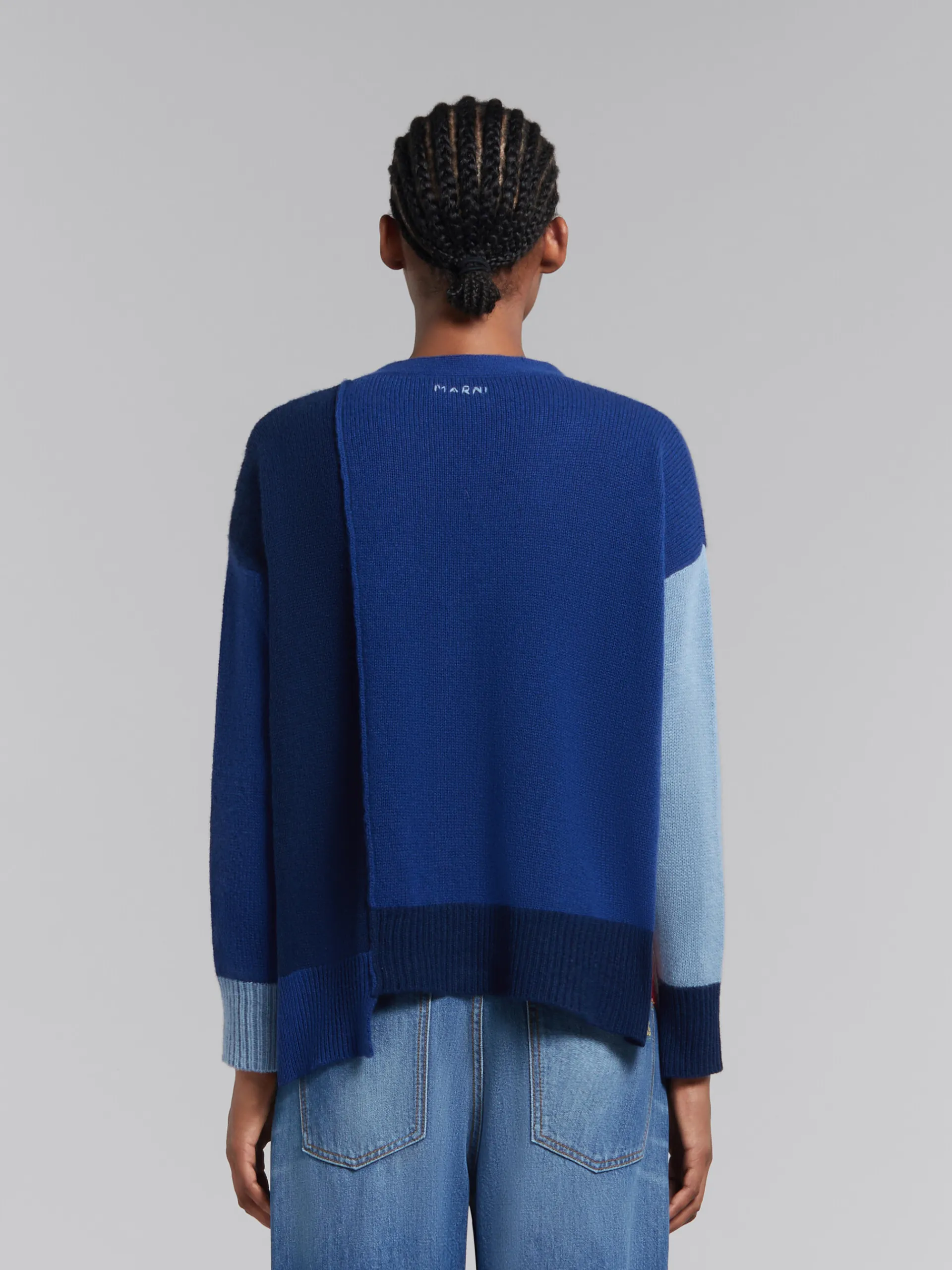 Knitwear>Marni Blue Colour-block Cashmere Cardigan OCEAN