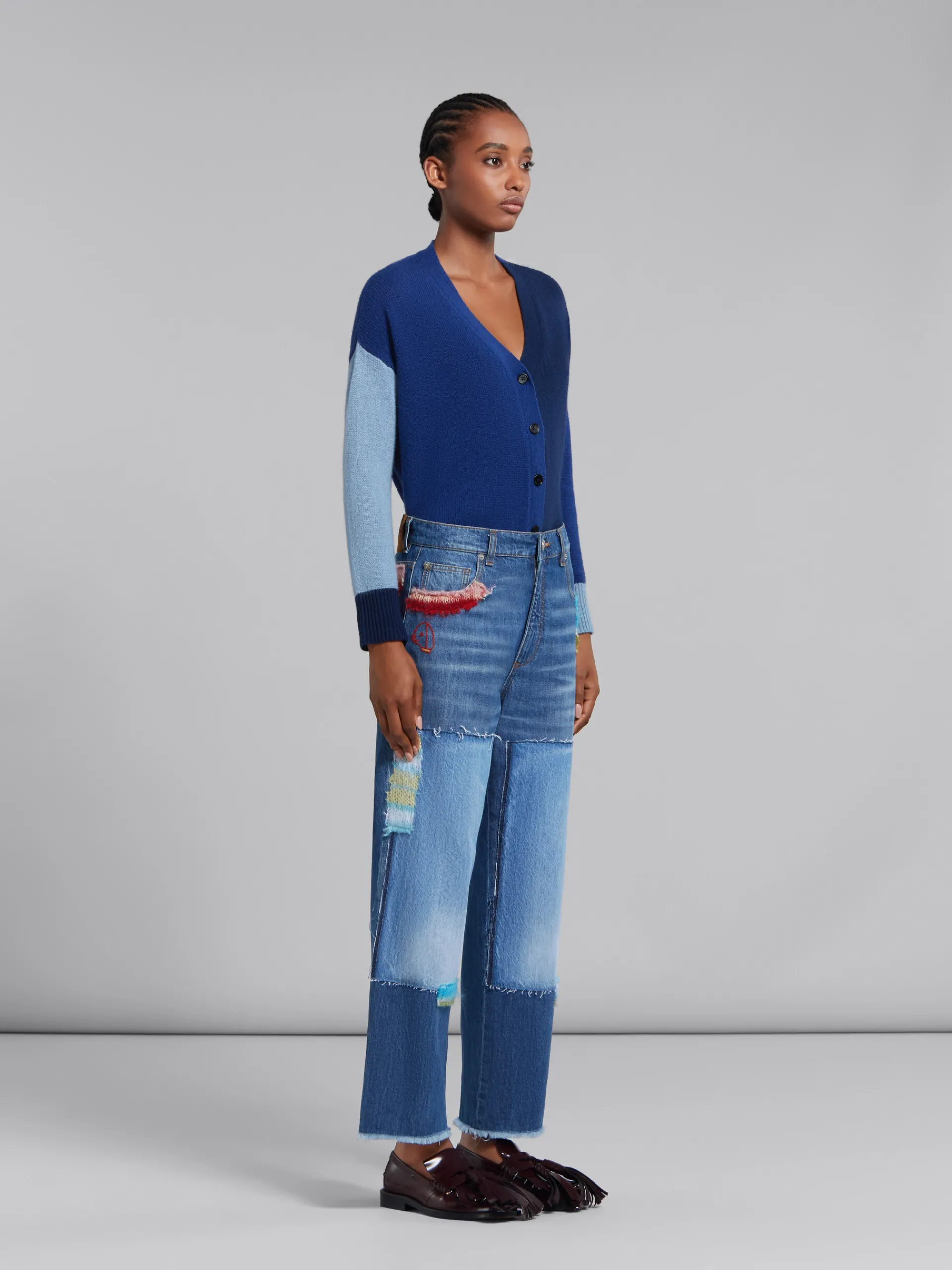 Knitwear>Marni Blue Colour-block Cashmere Cardigan OCEAN
