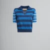 Tops & T-Shirts>Marni Blue Contrast-stripe Light Cotton Short-sleeved Jumper AZURE