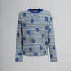 Knitwear>Marni Blue Cotton-viscose Striped Jumper With Floral Motif MAZARINEBLUE