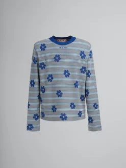 Knitwear>Marni Blue Cotton-viscose Striped Jumper With Floral Motif MAZARINEBLUE