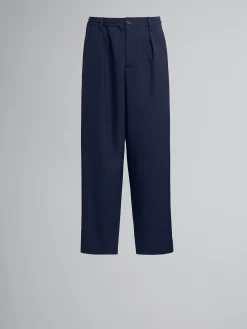 Pants>Marni Blue Cropped Trousers In Tropical Wool BLUBLACK
