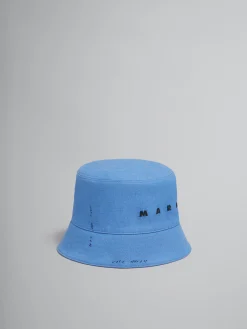 Hats>Marni Blue Denim Bucket Hat With Mending AZURE
