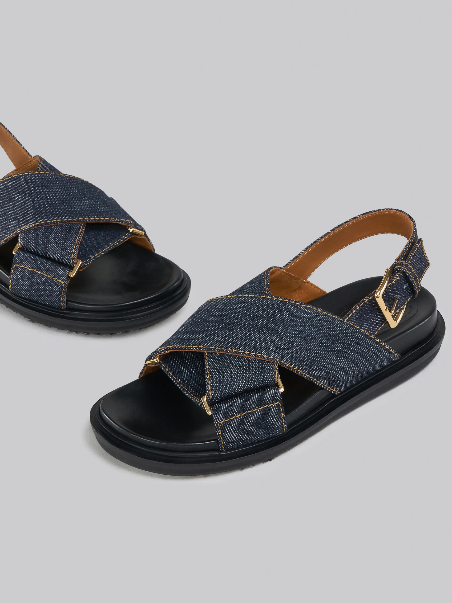 Slides & Sandals | Fussbett>Marni Denim Criss-cross Sandal BLUE