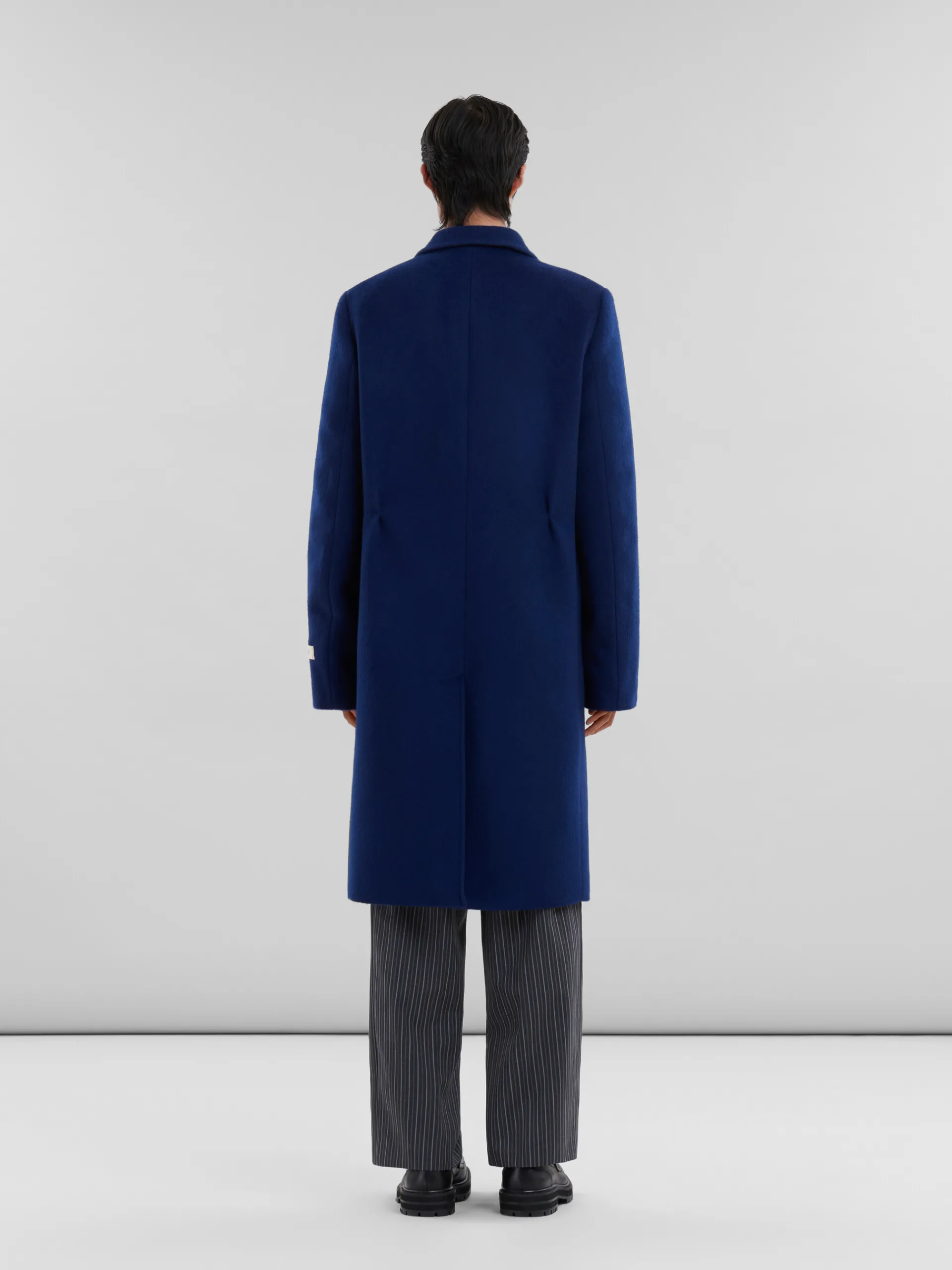 Coats & Jackets>Marni Blue Felt Double-breasted Coat With Mending LIGHTNAVY