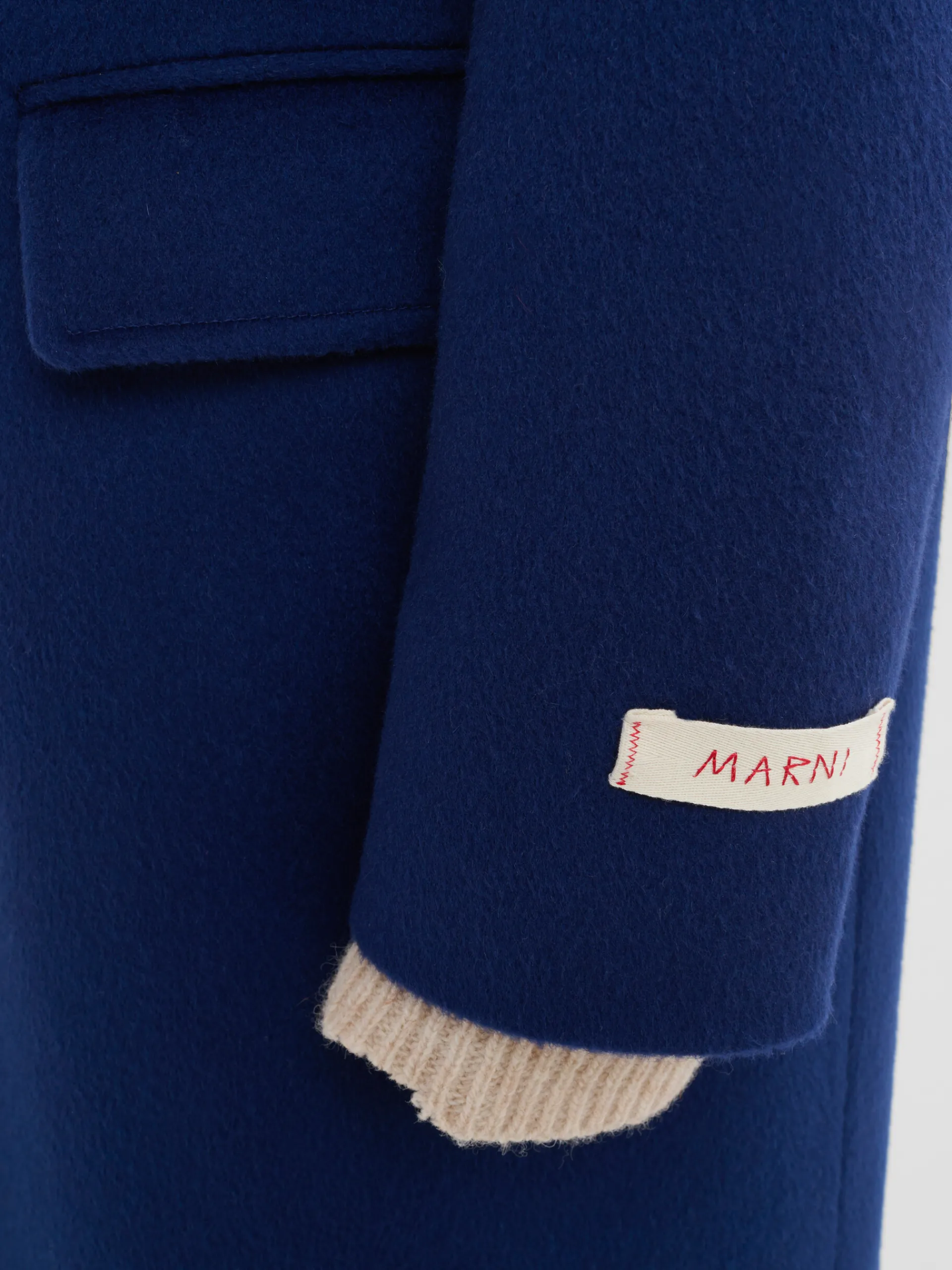 Coats & Jackets>Marni Blue Felt Double-breasted Coat With Mending LIGHTNAVY