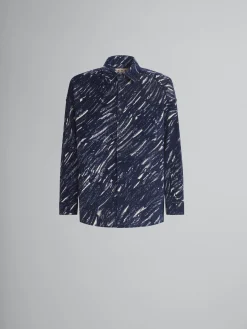Denim | Tops & T-Shirts>Marni Blue Flocked Denim Oversized Shirt With Crayon Print TONIC