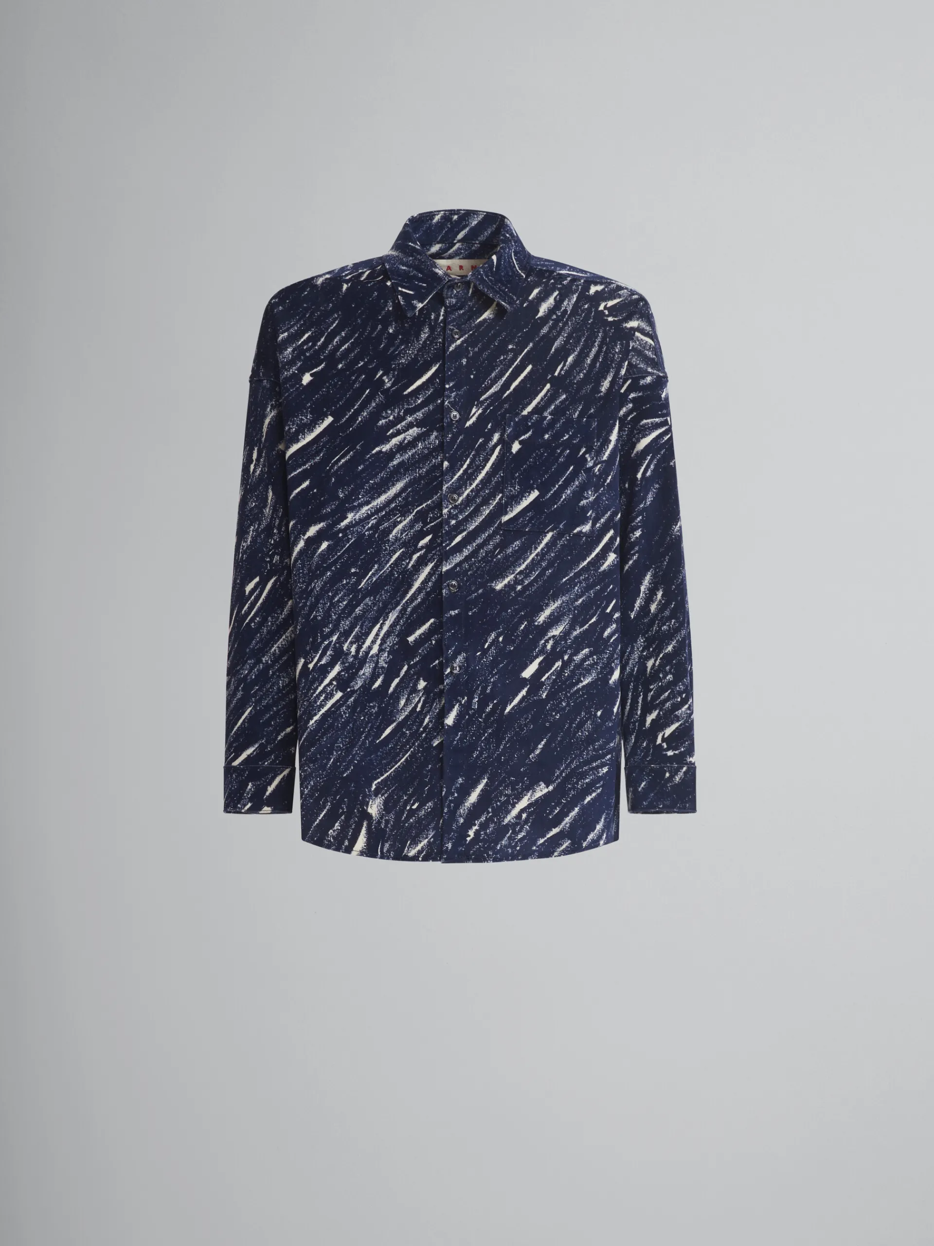 Denim | Tops & T-Shirts>Marni Blue Flocked Denim Oversized Shirt With Crayon Print TONIC