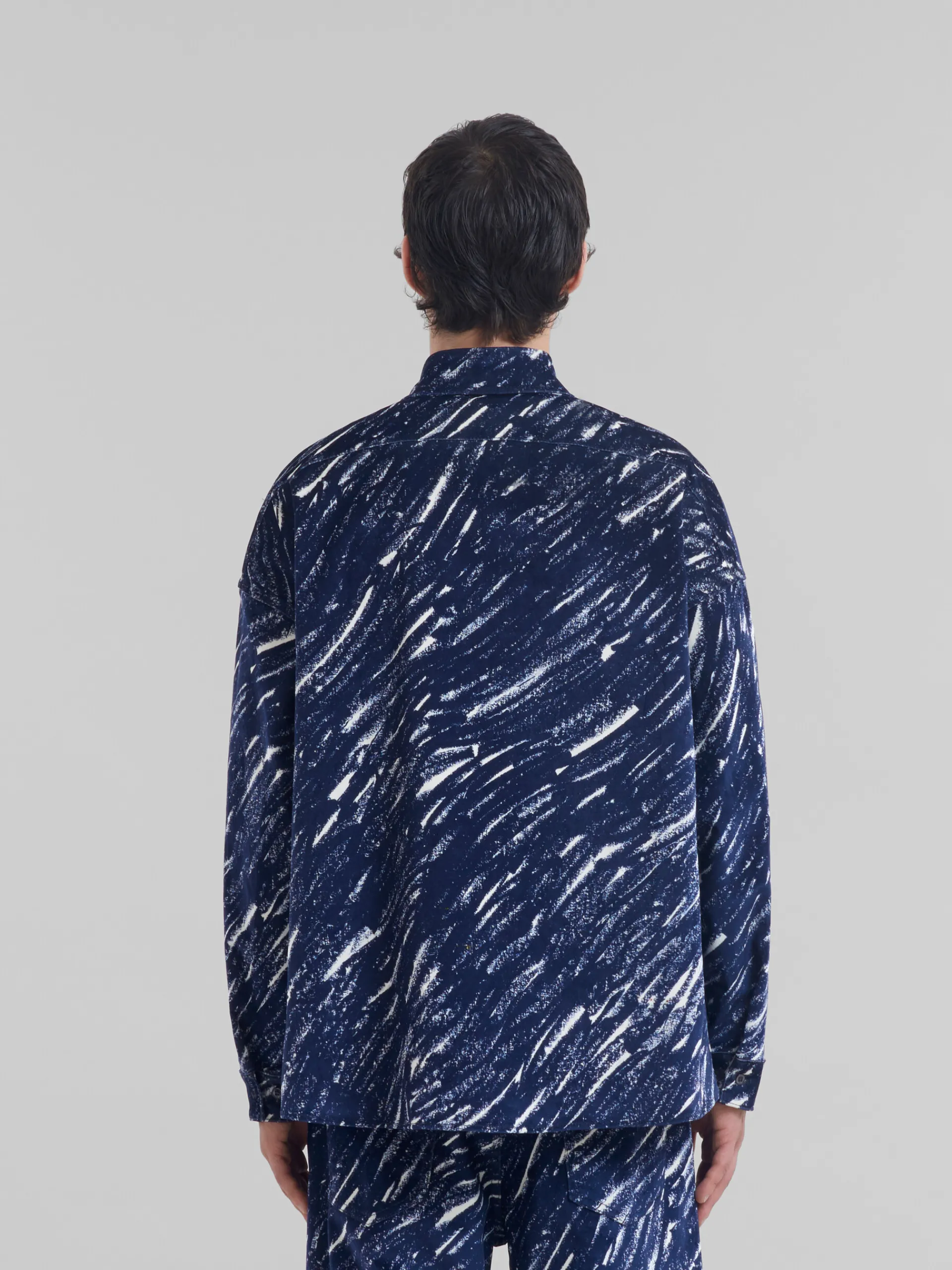 Denim | Tops & T-Shirts>Marni Blue Flocked Denim Oversized Shirt With Crayon Print TONIC