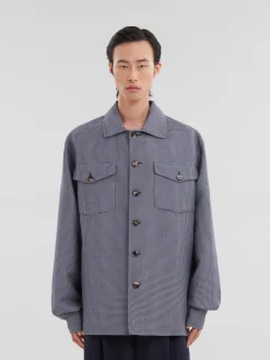 Tops & T-Shirts>Marni Blue Houndstooth Wool Shirt With Pockets ORIONBLUE