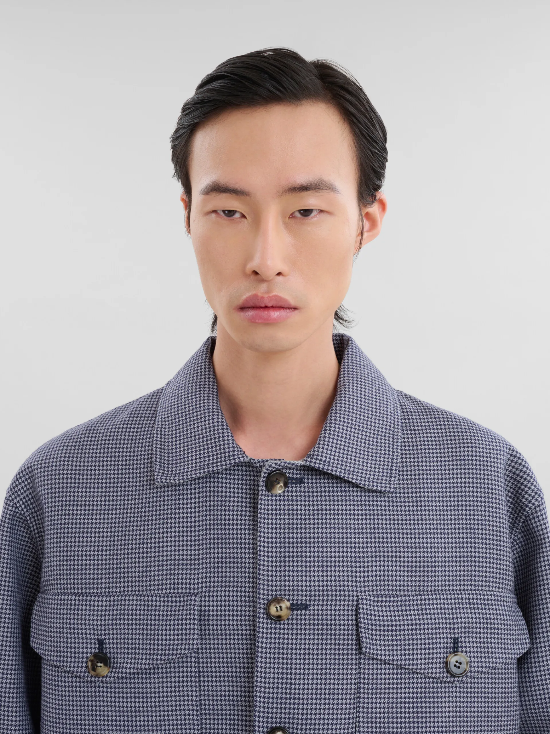 Tops & T-Shirts>Marni Blue Houndstooth Wool Shirt With Pockets ORIONBLUE