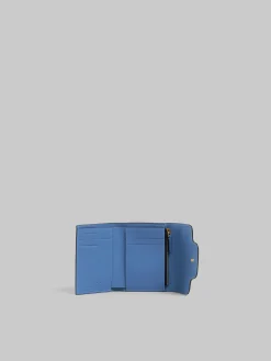 Wallets & Small Leather Goods>Marni Blue Leather Trunkaroo Trifold Wallet OPAL