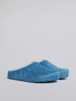 Fussbett Sabot>Marni Blue Long Hair Calfskin Fussbett Sabot MINERALBLUE