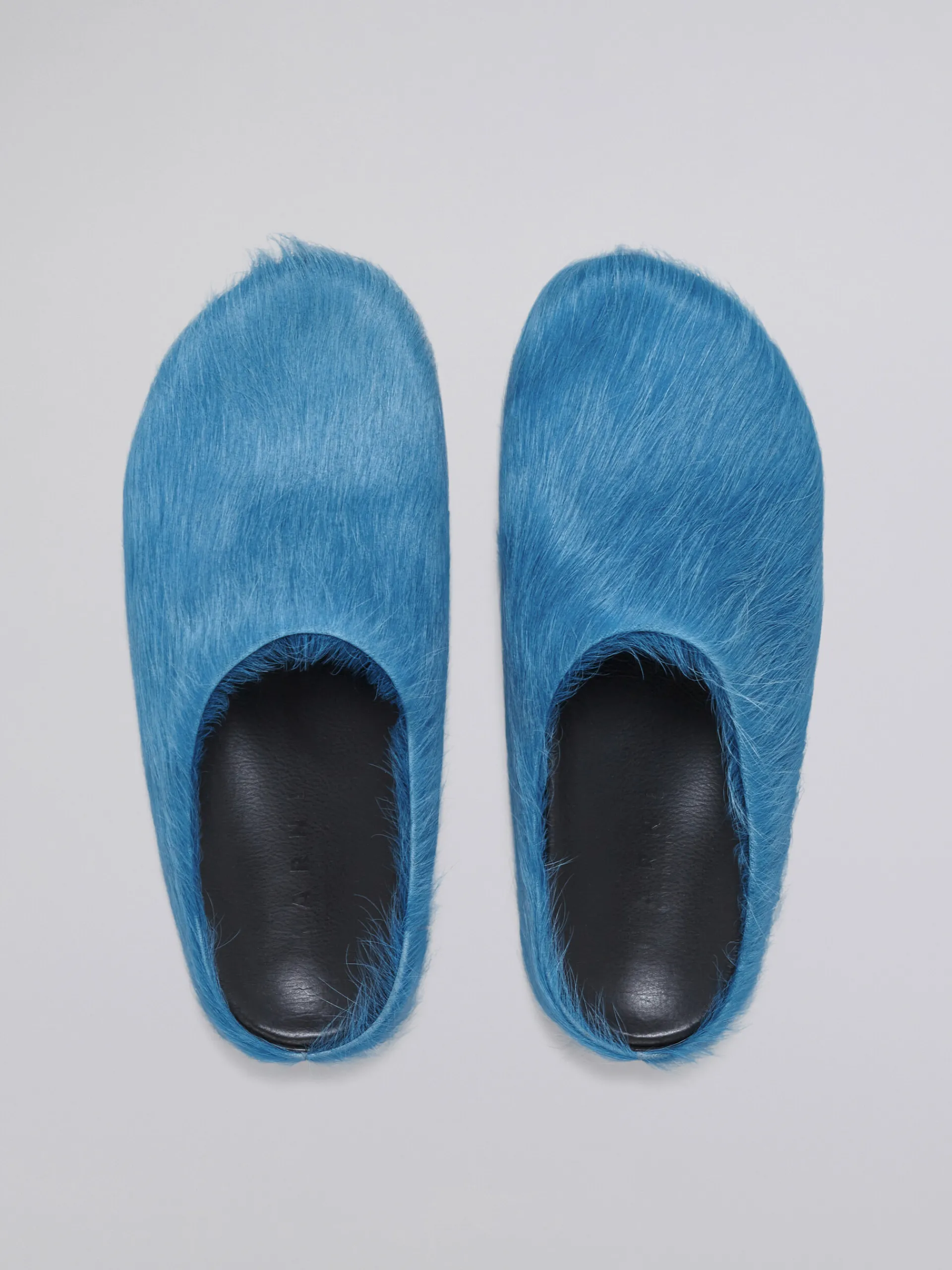Fussbett Sabot>Marni Blue Long Hair Calfskin Fussbett Sabot MINERALBLUE