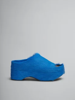 Slides & Sandals>Marni Blue Long-hair Calfskin Chunky Clog Slide MAZARINEBLUE