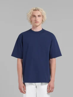 Tops & T-Shirts>Marni Blue Organic Cotton Oversized T-shirt With Patches BLUMARINE