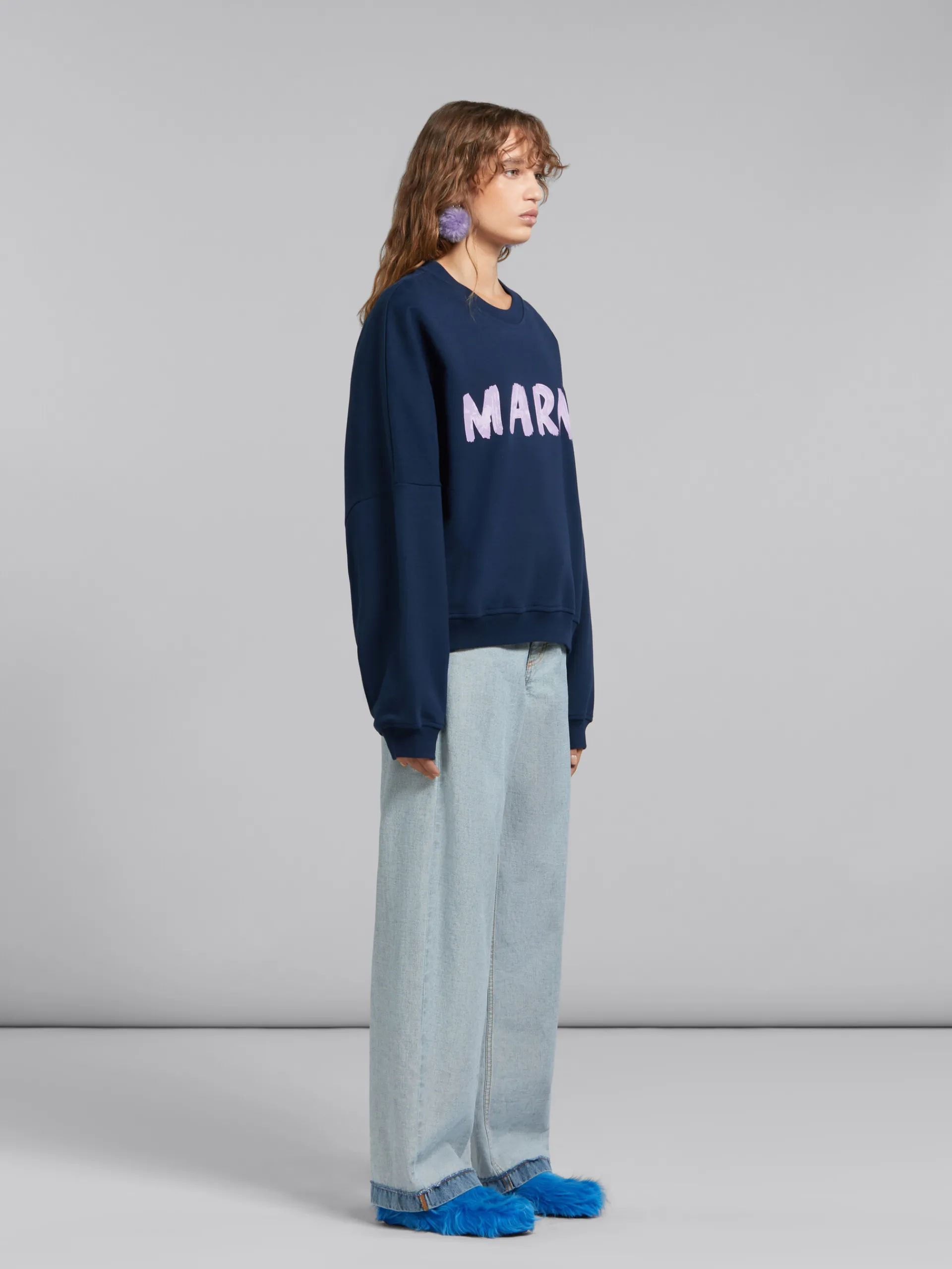 Sweatshirts>Marni Blue Organic Cotton Sweatshirt With Print BLUE KYANITE