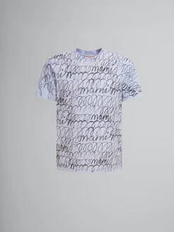 Tops & T-Shirts>Marni Blue Organic Cotton T-shirt With Scribble Motif ILLUSIONBLUE