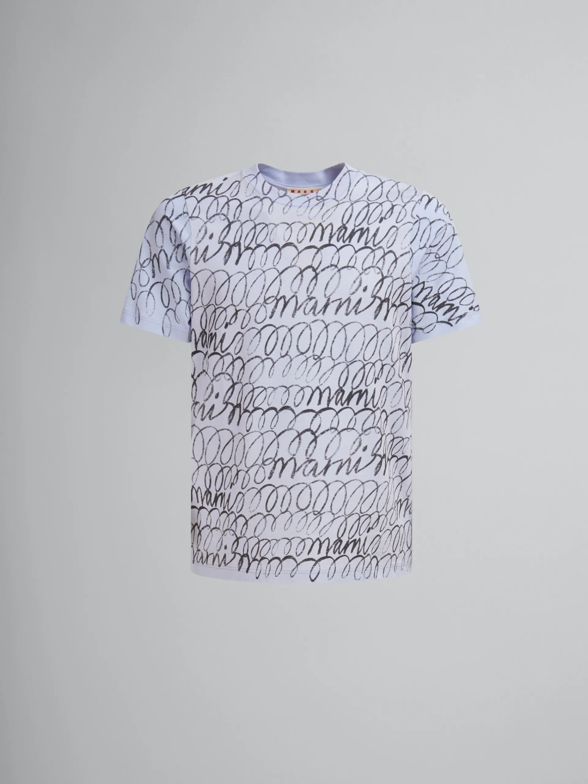 Tops & T-Shirts>Marni Blue Organic Cotton T-shirt With Scribble Motif ILLUSIONBLUE