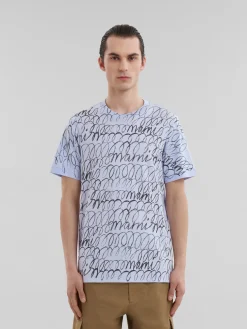 Tops & T-Shirts>Marni Blue Organic Cotton T-shirt With Scribble Motif ILLUSIONBLUE