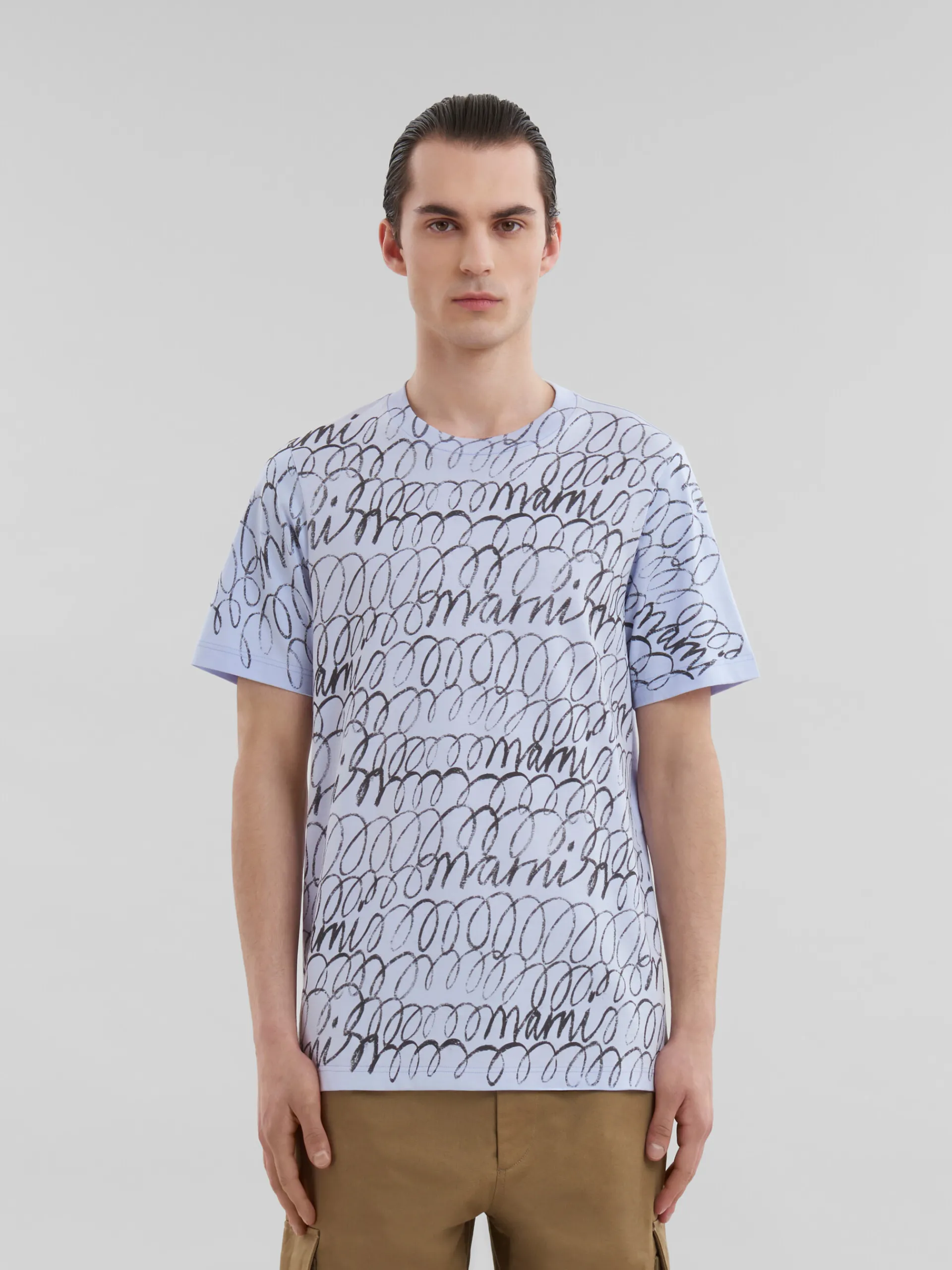 Tops & T-Shirts>Marni Blue Organic Cotton T-shirt With Scribble Motif ILLUSIONBLUE