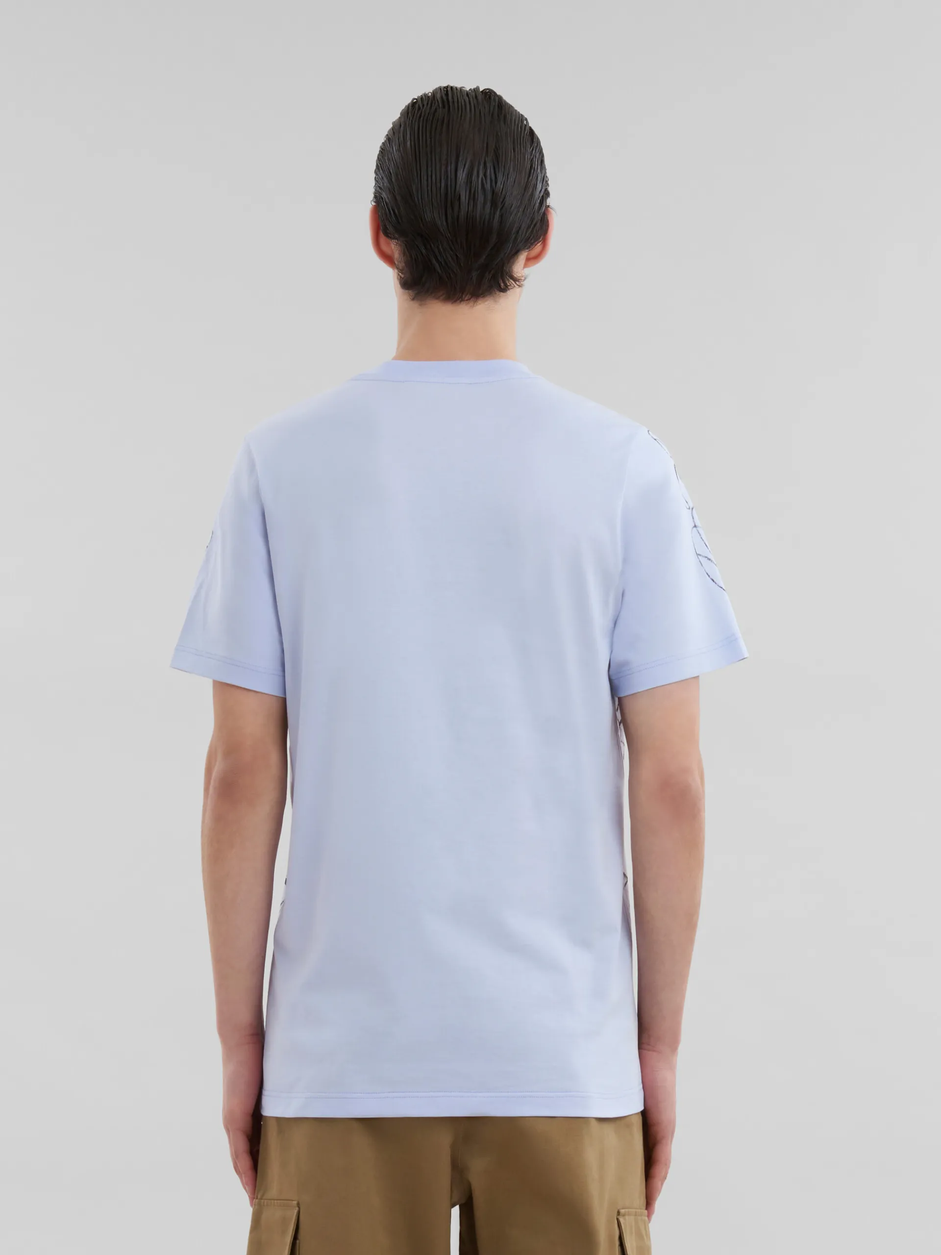 Tops & T-Shirts>Marni Blue Organic Cotton T-shirt With Scribble Motif ILLUSIONBLUE