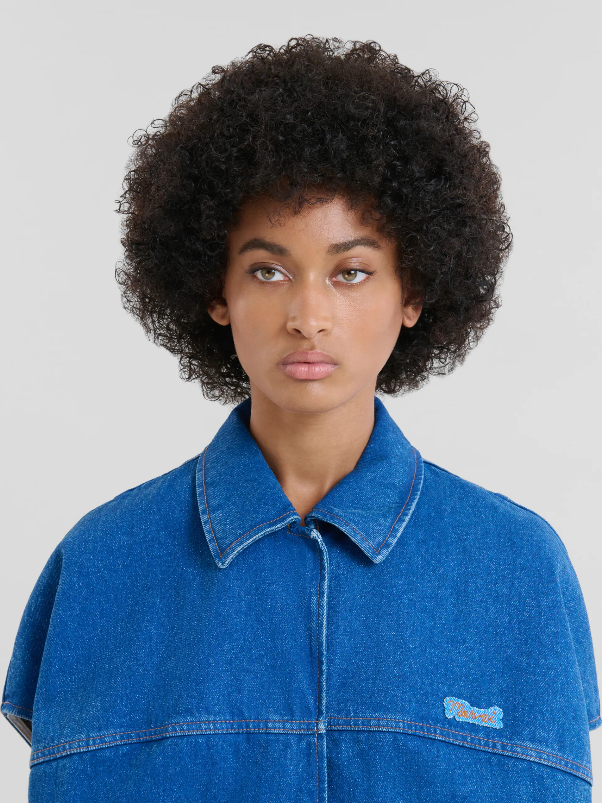 Coats & Jackets | Denim>Marni Blue Organic Denim Short-sleeved Jacket With Logo Patch OCEAN