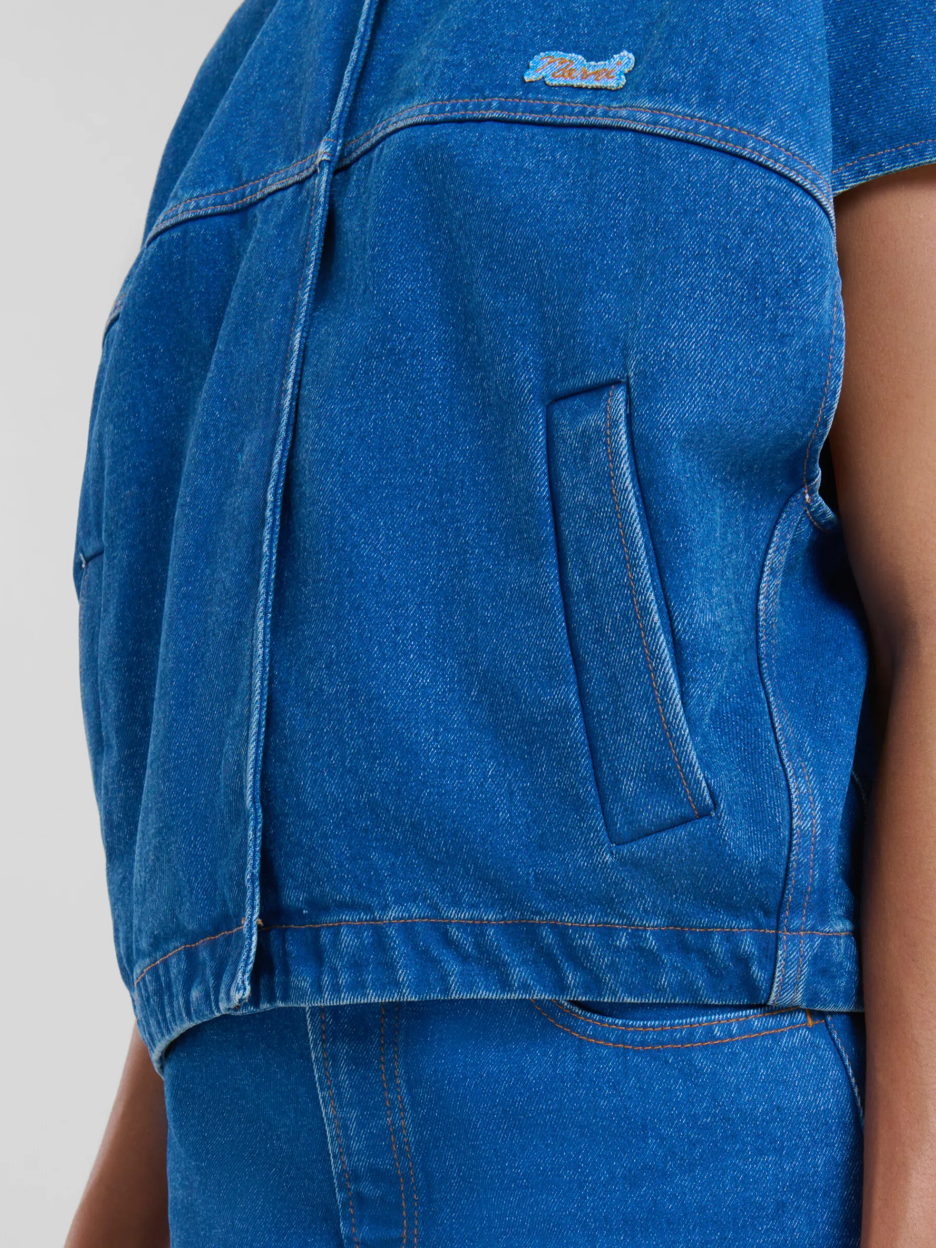 Coats & Jackets | Denim>Marni Blue Organic Denim Short-sleeved Jacket With Logo Patch OCEAN