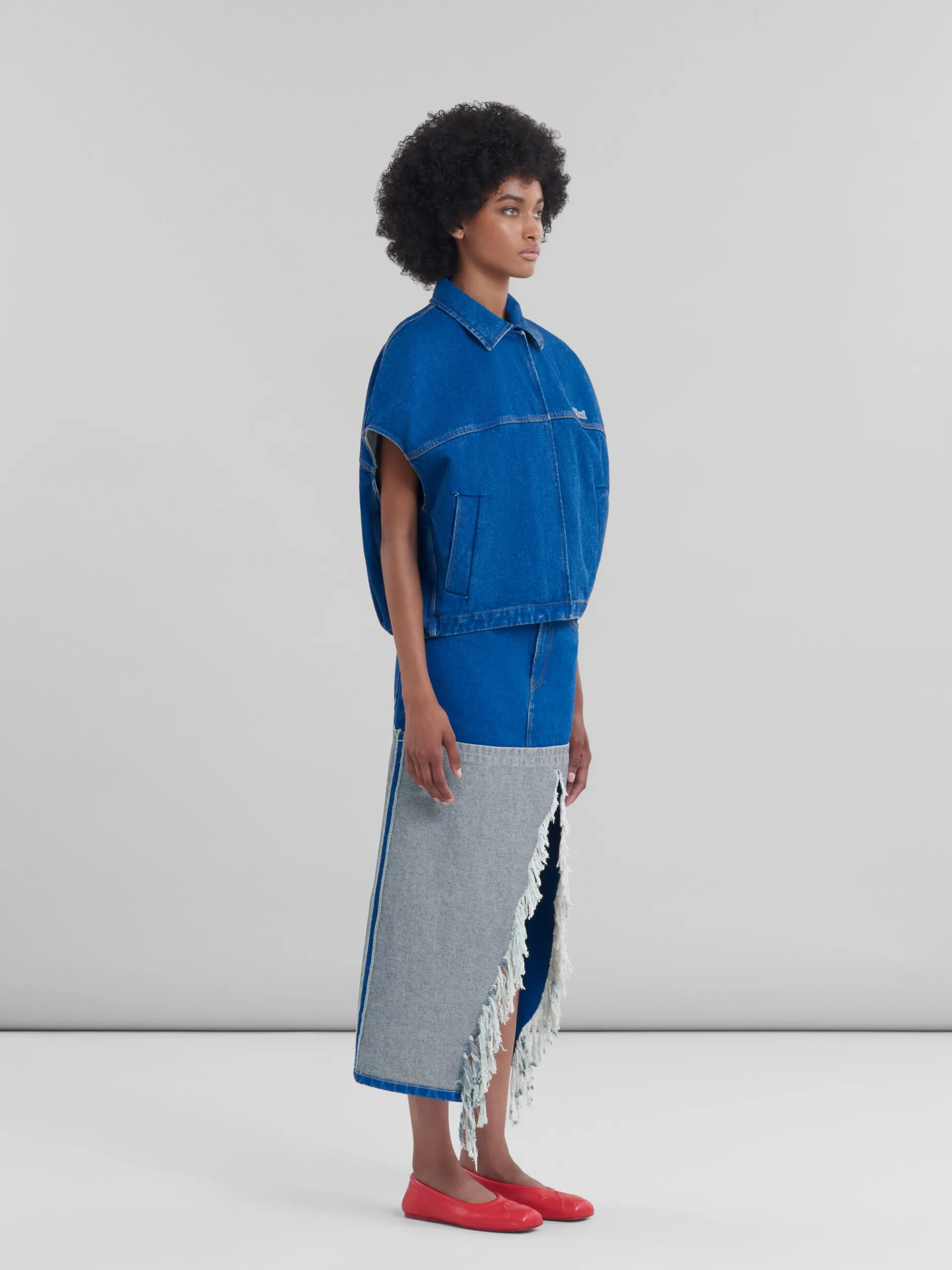 Coats & Jackets | Denim>Marni Blue Organic Denim Short-sleeved Jacket With Logo Patch OCEAN