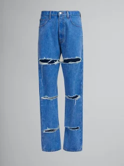 Denim | Pants>Marni Blue Organic Denim Slashed Boyfriend Jeans COBALT
